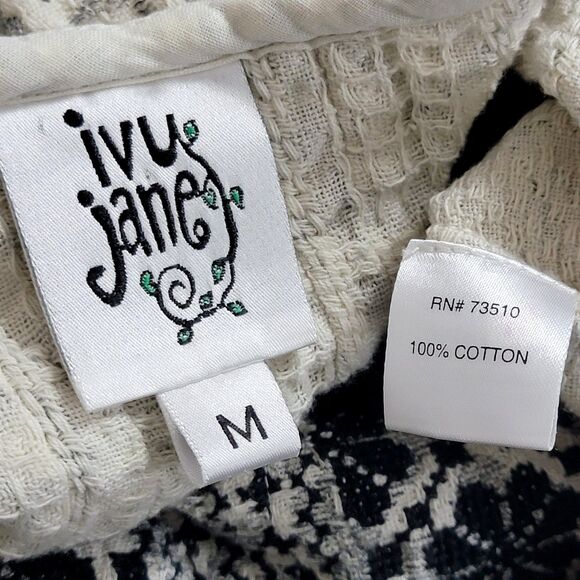 Ivy Jane Blouse Womens M Ivory Black Woven Aztec Southwest Print Boxy Boho Shirt - Picture 10 of 11